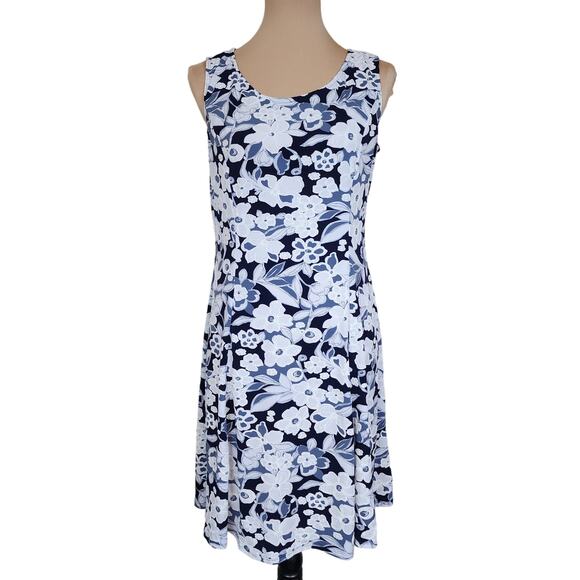 Perceptions Petite Large Blue White Floral Midi Dress - Picture 1 of 5